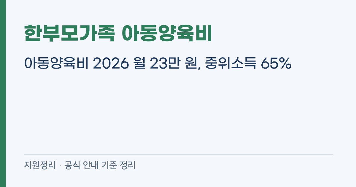 한부모가족 아동양육비 2026 월 23만 원, 중위소득 65%